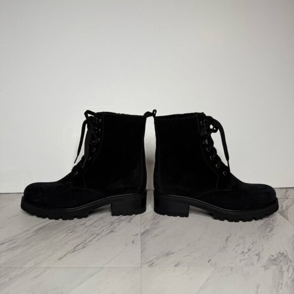La Canadienne Jacques Black Suede Lace Up Lug Sole Heel Boot 8M - Picture 7 of 14